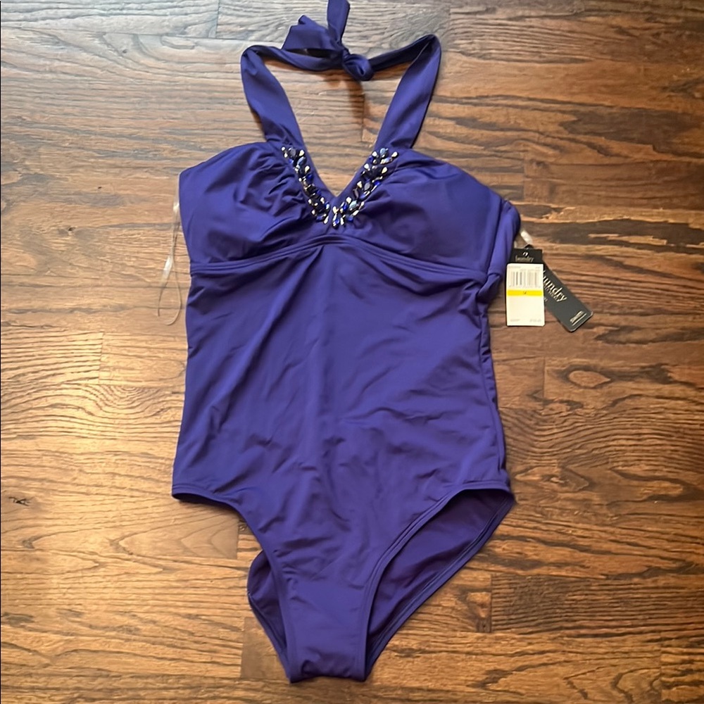 Laundry By Shelli Segal Purple One Piece Swimsuit with Bow Detail